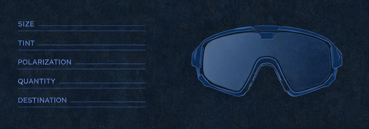 Specification checklist diagram for motorcycle glasses, not a mapped office